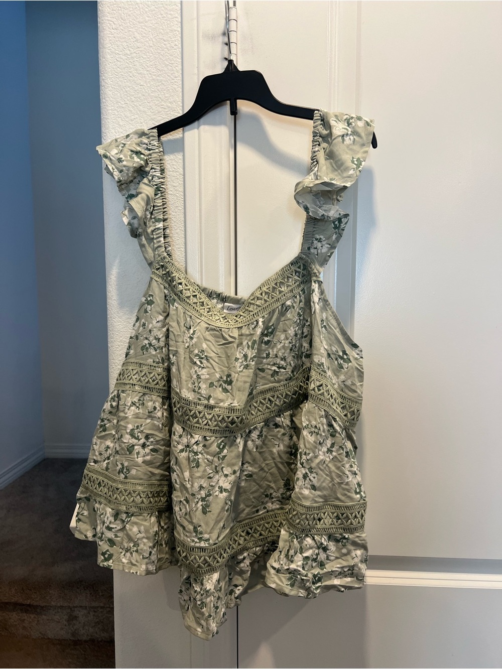 Lovesick by Torrid Green Floral Crochet Trim Tiered Babydoll Top